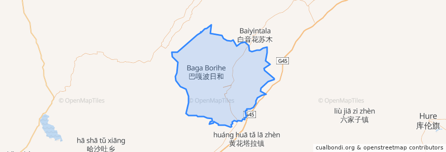 Mapa de ubicacion de 大沁他拉镇 ᠳᠠᠴᠢᠨᠲᠠᠯ᠎ᠠ ᠪᠠᠯᠭᠠᠰᠤ.