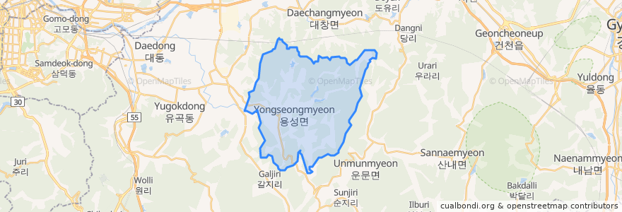 Mapa de ubicacion de 용성면.