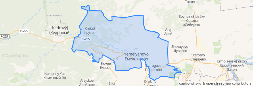 Mapa de ubicacion de городское поселение Емельяново.