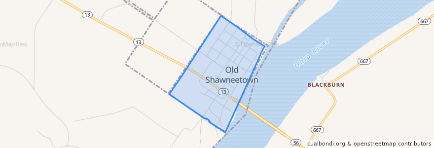 Mapa de ubicacion de Old Shawneetown.