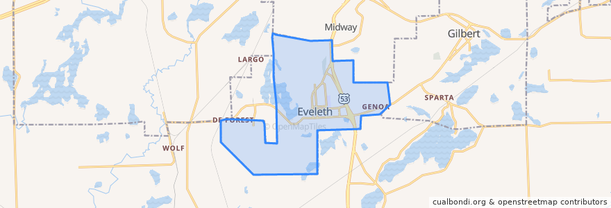 Mapa de ubicacion de Eveleth.