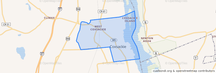 Mapa de ubicacion de Coxsackie.
