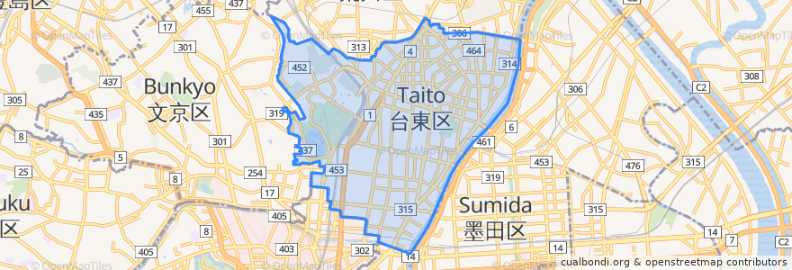 Mapa de ubicacion de Arrondissement de Taitō.