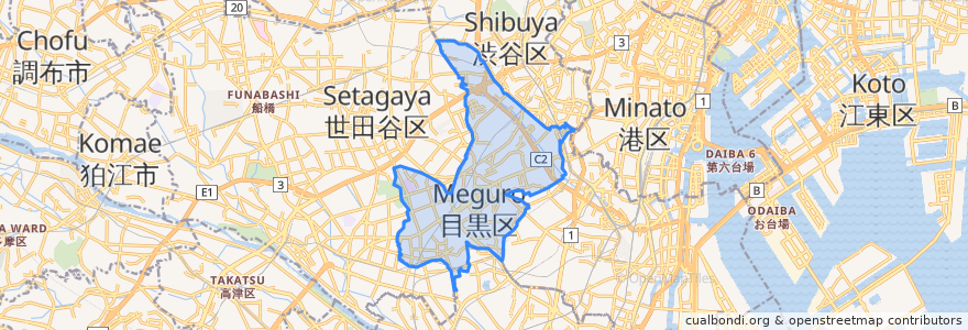Mapa de ubicacion de 目黒区.