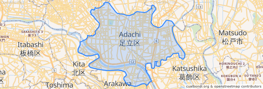 Mapa de ubicacion de 足立區.