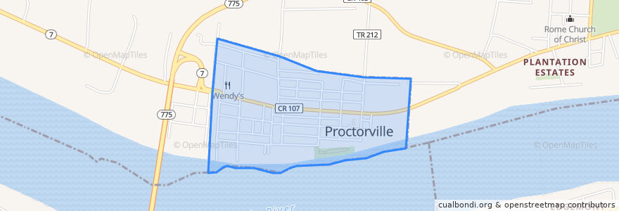Mapa de ubicacion de Proctorville.