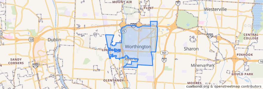 Mapa de ubicacion de Worthington.