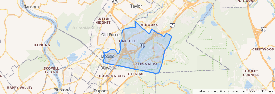 Mapa de ubicacion de Moosic.