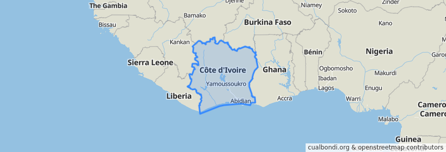Mapa de ubicacion de Costa d'Avorio.