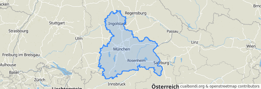 Mapa de ubicacion de Oberbayern.