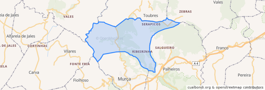 Mapa de ubicacion de Valongo de Milhais.