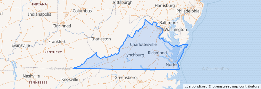 Mapa de ubicacion de Virginia.