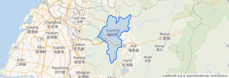 Mapa de ubicacion de Guoxing Township.