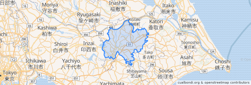 Mapa de ubicacion de 나리타 시.