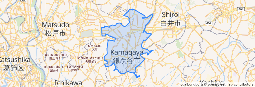 Mapa de ubicacion de 鎌谷市.