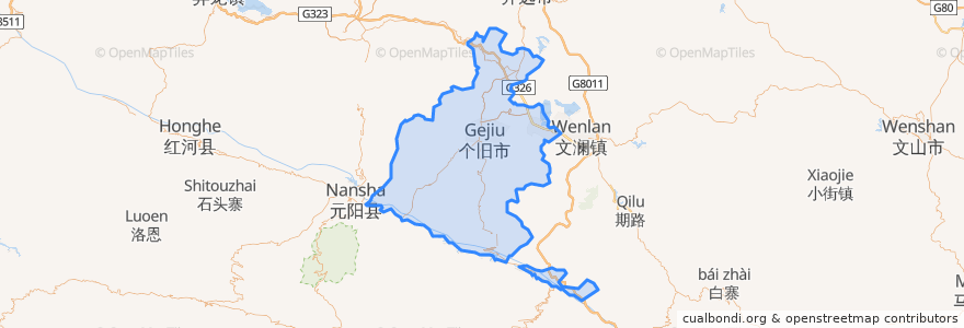 Mapa de ubicacion de Gejiu City.