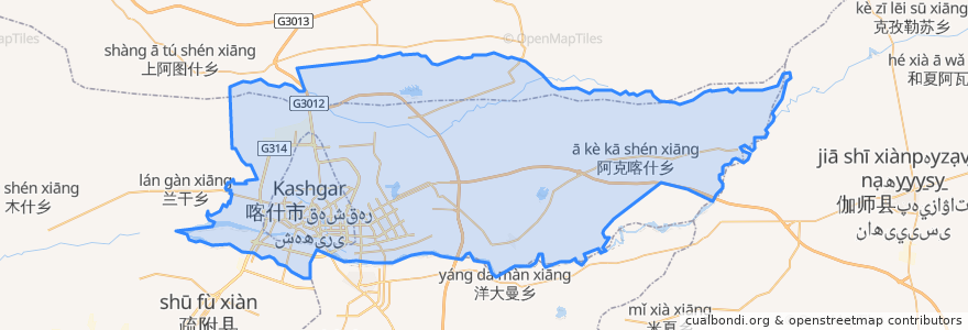 Mapa de ubicacion de 喀什市 قەشقەر شەھىرى.