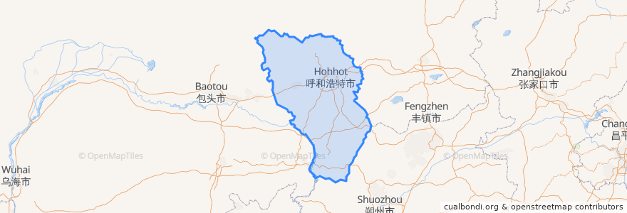 Mapa de ubicacion de 呼和浩特市.