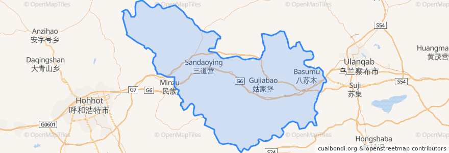 Mapa de ubicacion de 卓资县 ᠵᠦᠸᠧᠽᠢ ᠰᠢᠶᠠᠨ.