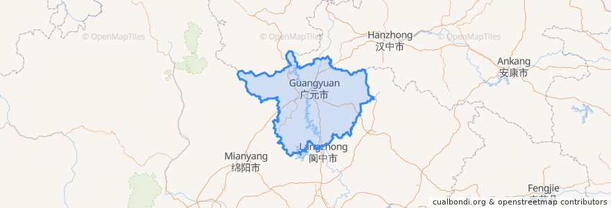 Mapa de ubicacion de Guangyuan.