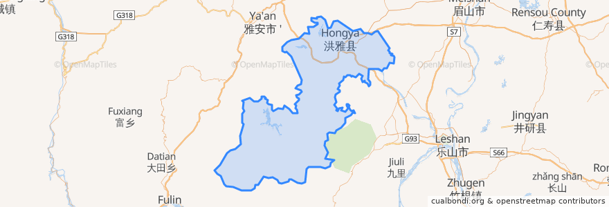 Mapa de ubicacion de Hongya County.