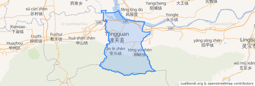 Mapa de ubicacion de Tongguan County.