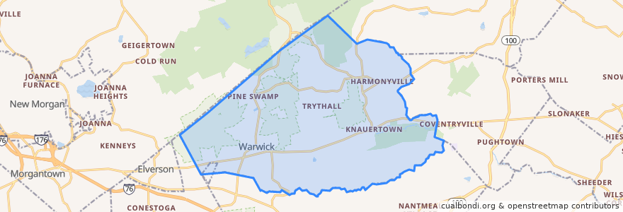 Mapa de ubicacion de Warwick Township.