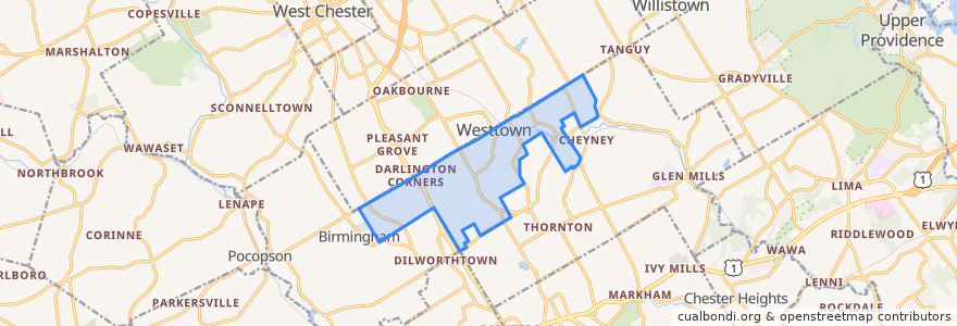 Mapa de ubicacion de Thornbury Township.