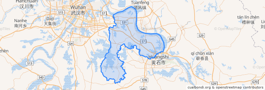 Mapa de ubicacion de Ezhou.