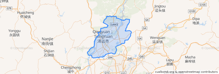 Mapa de ubicacion de Qingcheng District.