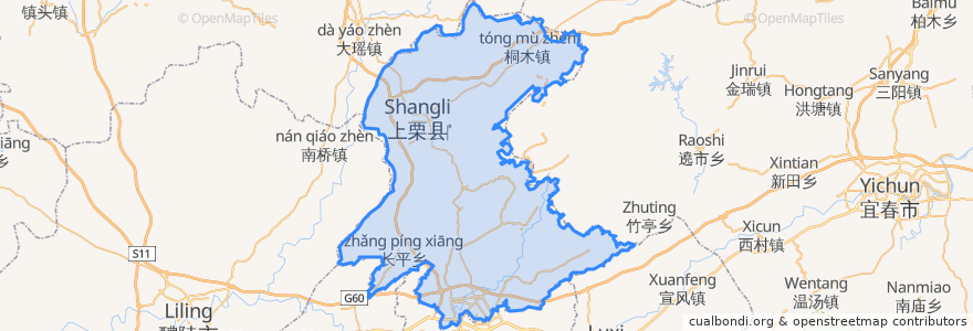 Mapa de ubicacion de Shangli County.