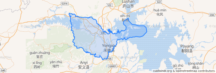 Mapa de ubicacion de Yongxiu County.