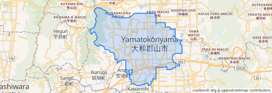 Mapa de ubicacion de Yamatokoriyama.