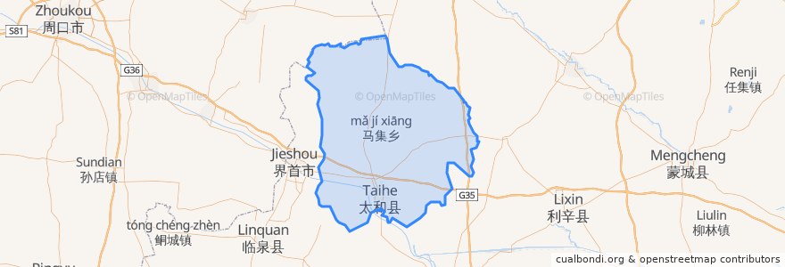 Mapa de ubicacion de Taihe County.