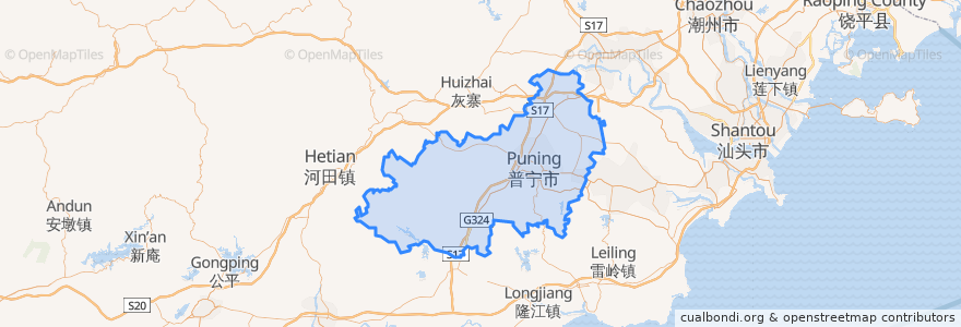 Mapa de ubicacion de Puning City.
