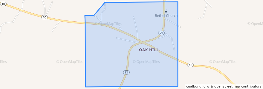 Mapa de ubicacion de Oak Hill.
