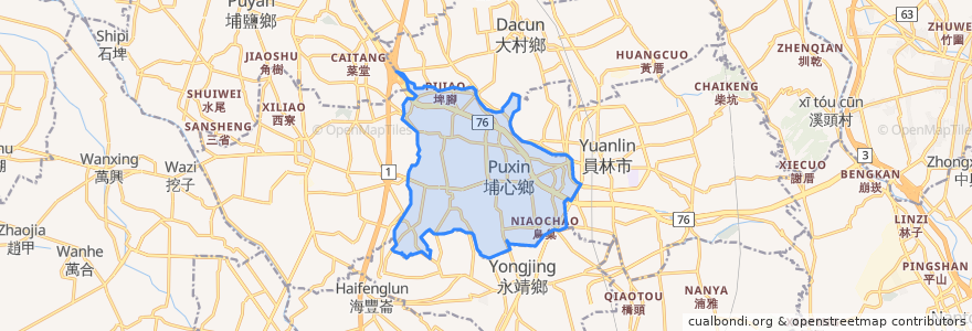 Mapa de ubicacion de Puxin Township.