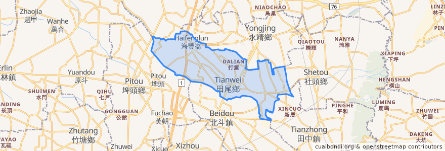 Mapa de ubicacion de Tianwei Township.