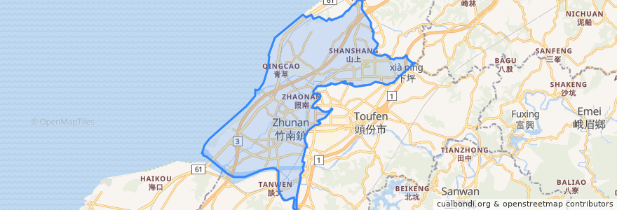 Mapa de ubicacion de Zhunan Town.