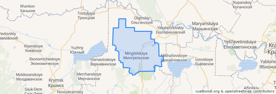 Mapa de ubicacion de Мингрельское сельское поселение.