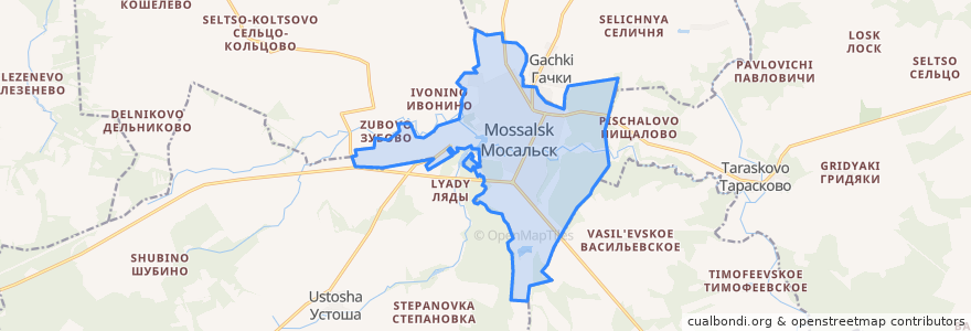 Mapa de ubicacion de городское поселение Мосальск.