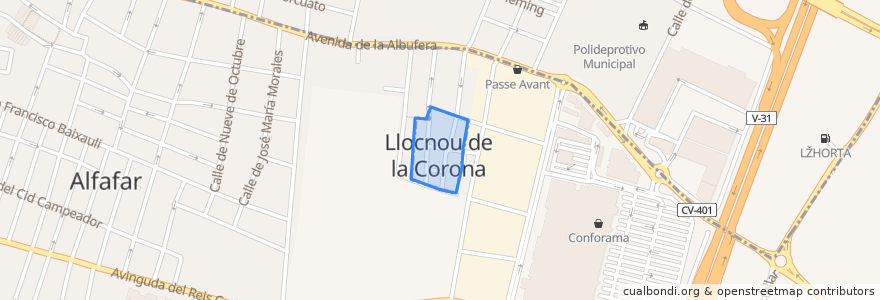 Mapa de ubicacion de Llocnou de la Corona.
