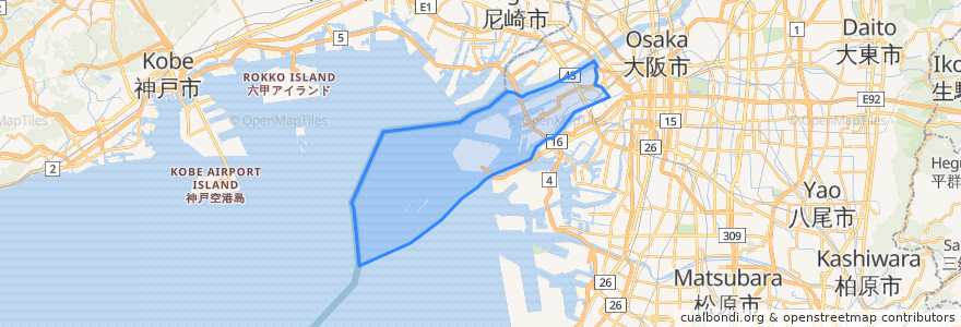 Mapa de ubicacion de Konohana Ward.
