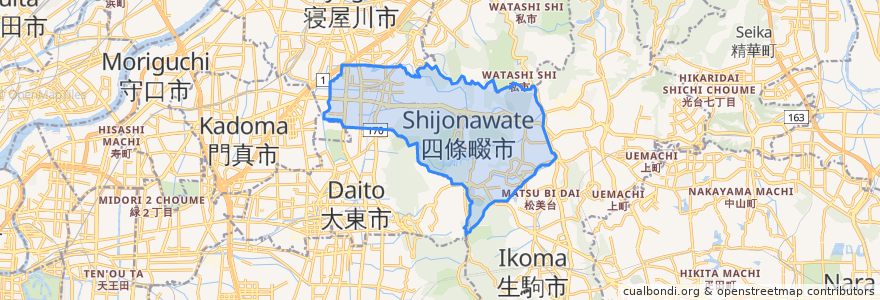 Mapa de ubicacion de 四條畷市.