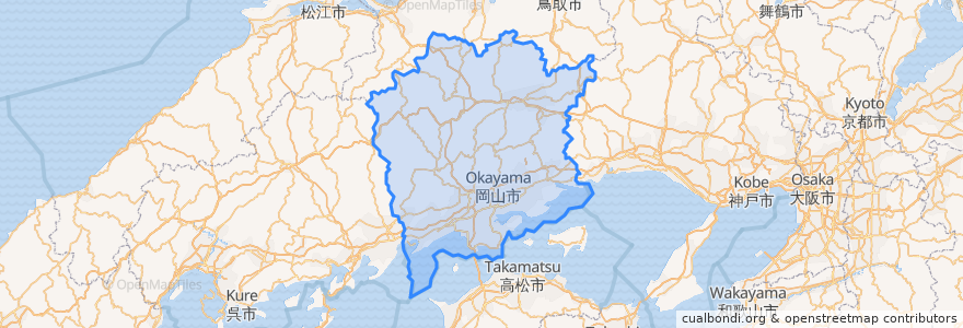 Mapa de ubicacion de Prefectura de Okayama.