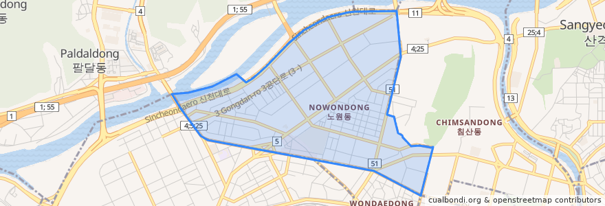 Mapa de ubicacion de 노원동.