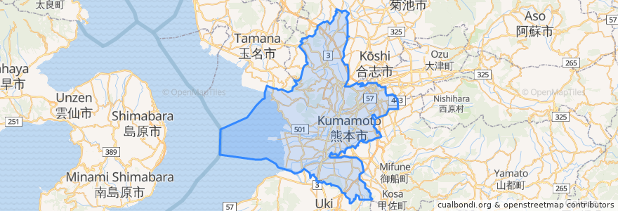 Mapa de ubicacion de 구마모토시.