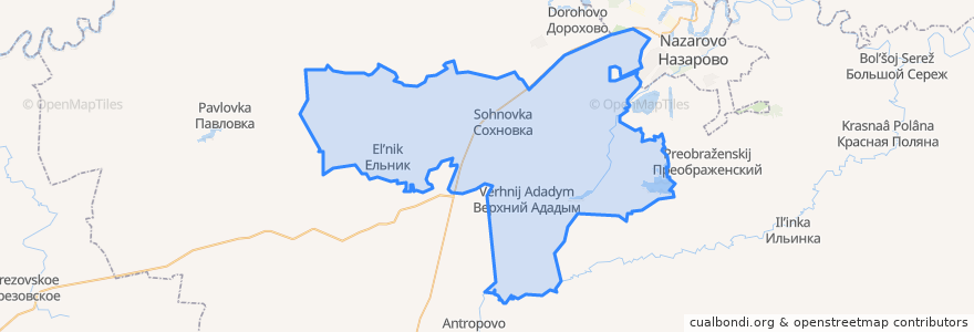 Mapa de ubicacion de Верхнеададымский сельсовет.