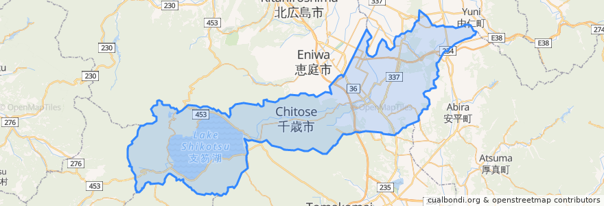 Mapa de ubicacion de 千歲市.