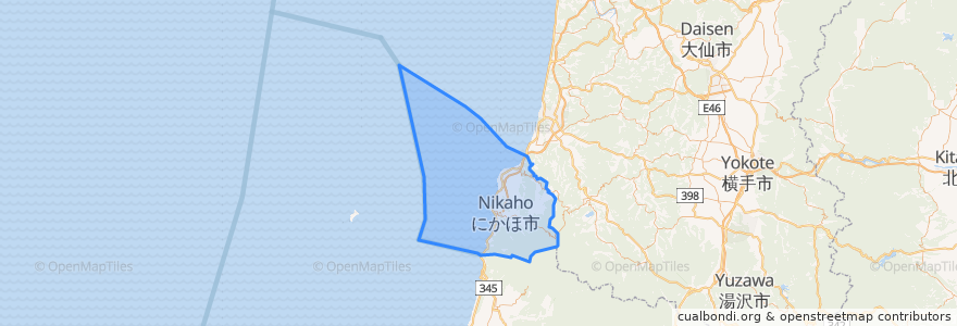 Mapa de ubicacion de にかほ市.